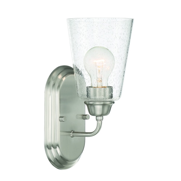 Designers Fountain Zane 5in 1-Light Brushed Nickel Industrial Indoor Wall Sconce with Clear Seedy Glass Shade D241M-1B-BN - main